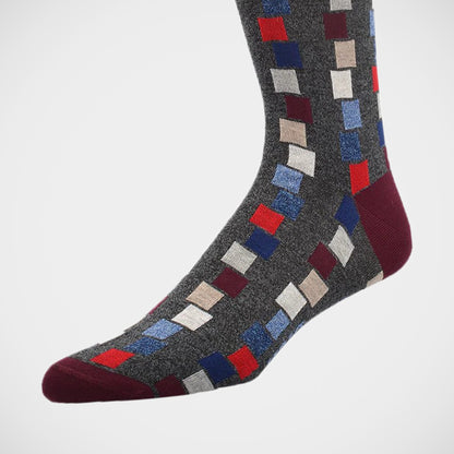 'Colourful Squares on Grey' Socks