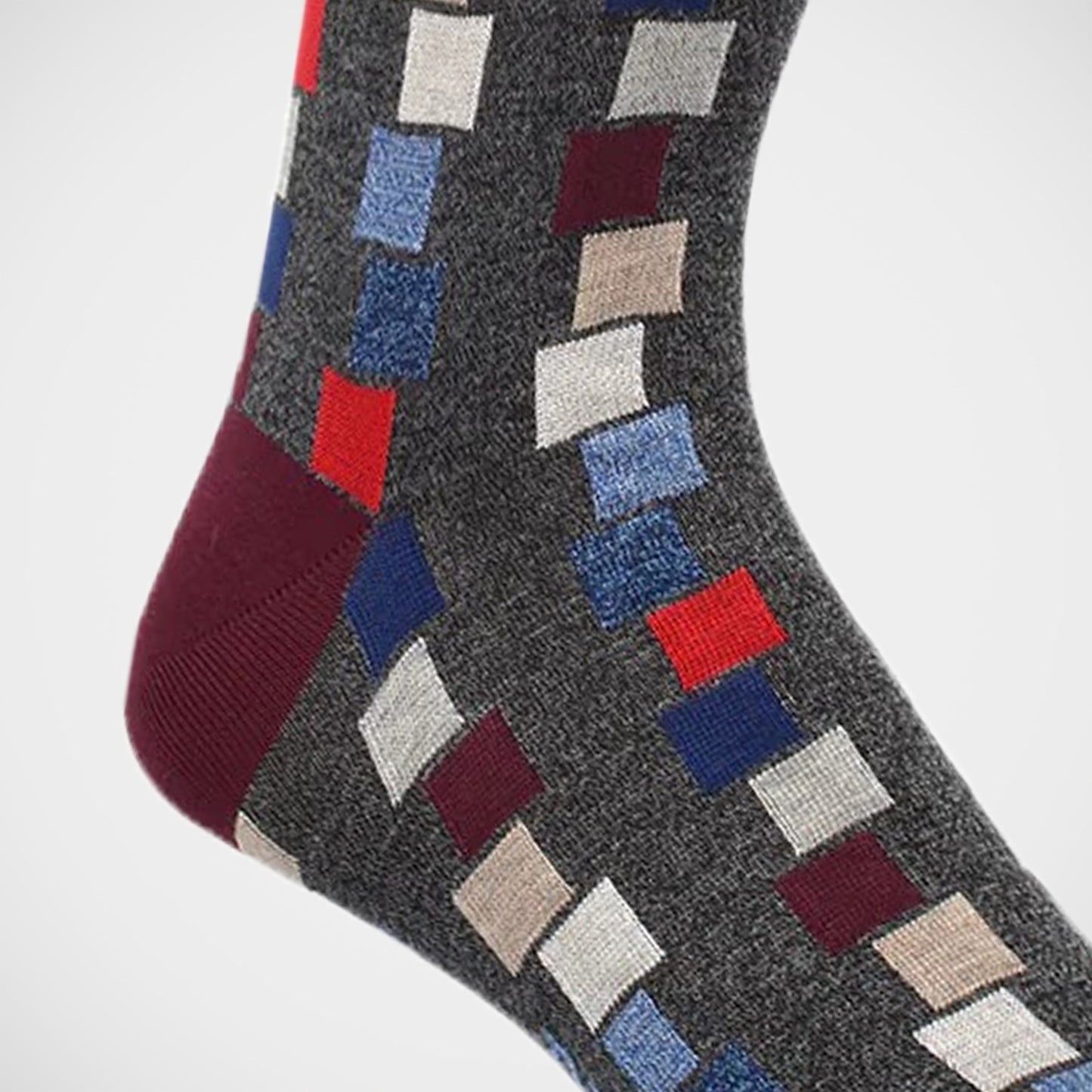 'Colourful Squares on Grey' Socks