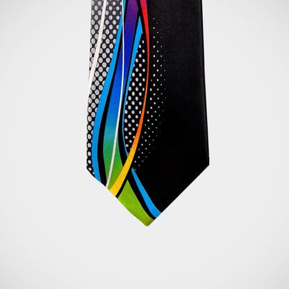 'Colourful Waves on Black' Tie