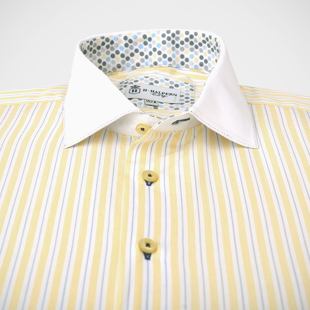 Mens yellow dress shirt with hot sale white collar